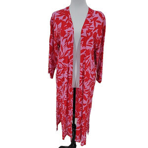 Loft Floral Long Kimono Pink Red Swim Cover‎ Outfit Topper Tropical Size XS/S